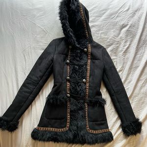 XS Black Faux Fur Coat